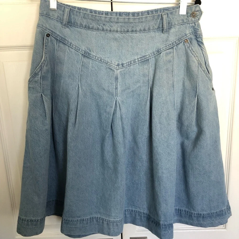 Free People Scout Light Wash Denim Set with Pleated Midi Skirt Size 10